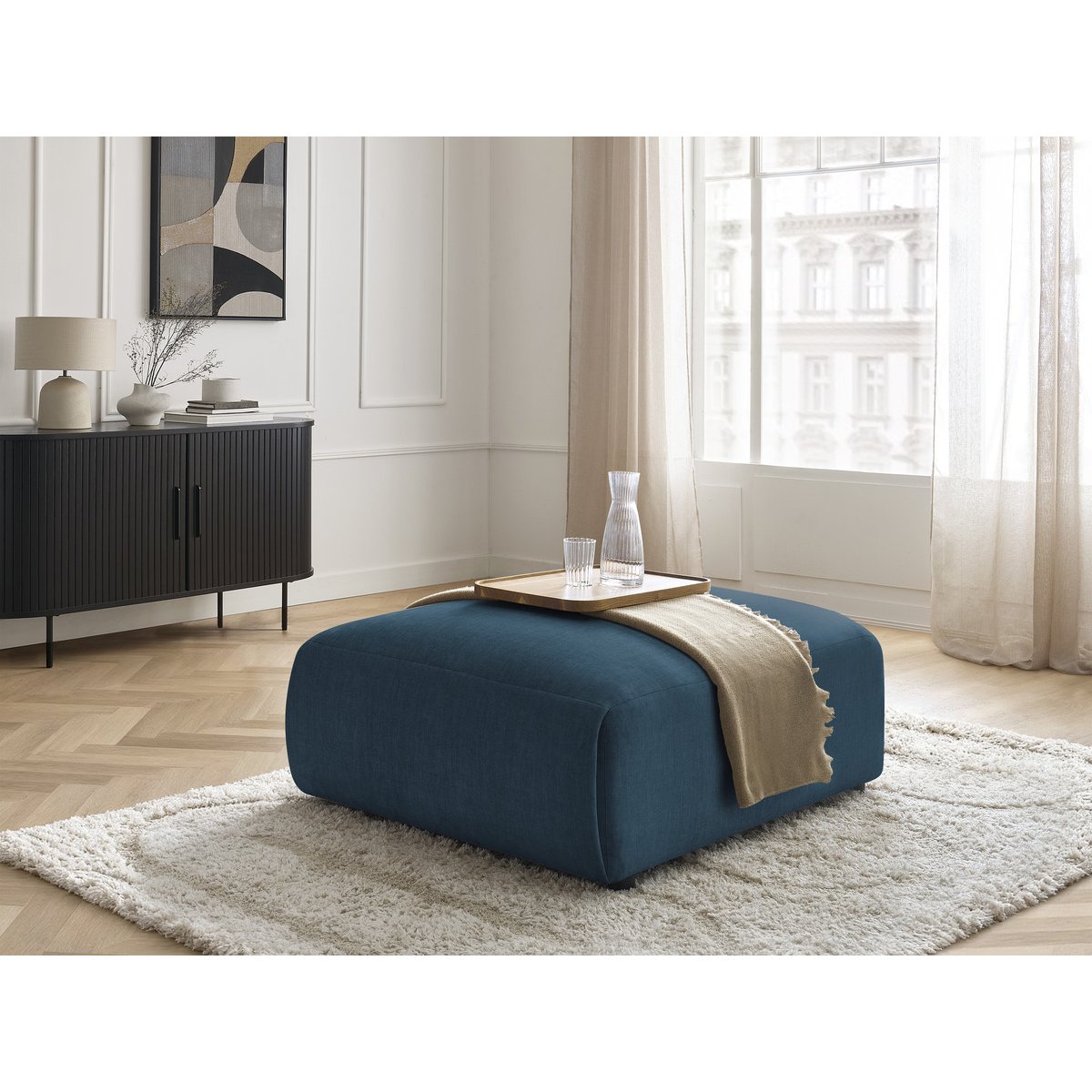 Pouf velours, JANA bleu, BOBOCHIC