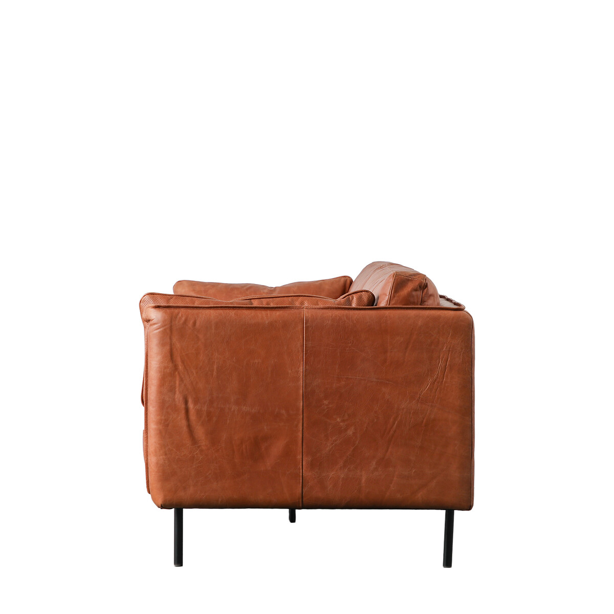 Ashar Mid-Century Vintage Leather 3-Seater Sofa with Black Metal Legs brown , ÉDITÉ