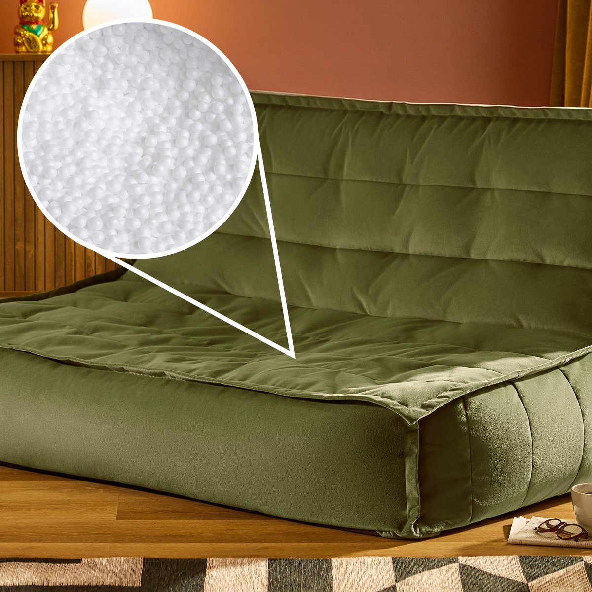Pouf canapé de sol en velours mat Oeko-Tex® - KOTA vert olive, ICON