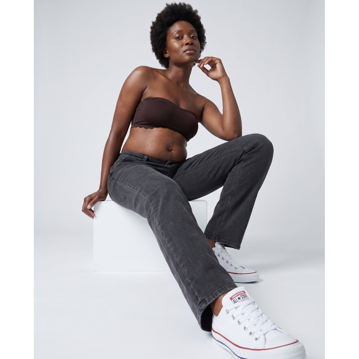 Jean de grossesse mom fit Carrie mid blue gris, CACHE COEUR
