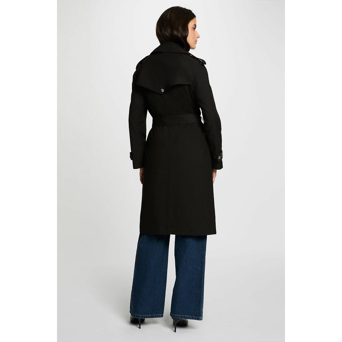 Trench long fermeture boutonnée, mi-saison noir, MORGAN