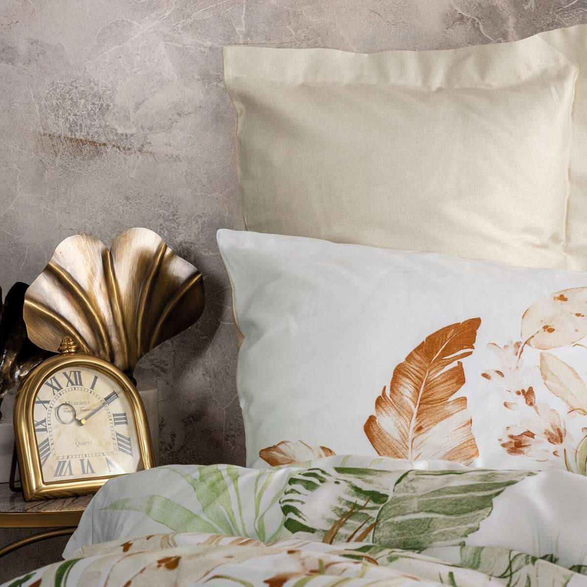Parure housse de couette satin de coton feuillages, Luster multicolore, C DESIGN HOME TEXTILE