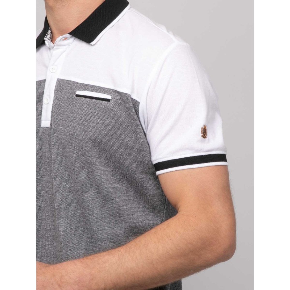Polo Manches Courtes Coton Bicolore Poplino blanc, RITCHIE