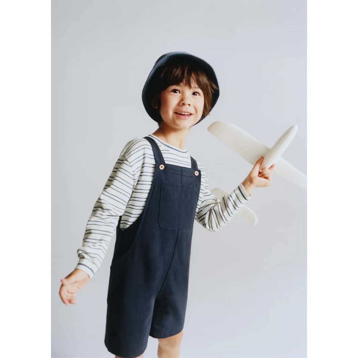 Salopette courte coton bleu marine, MANGO BABY