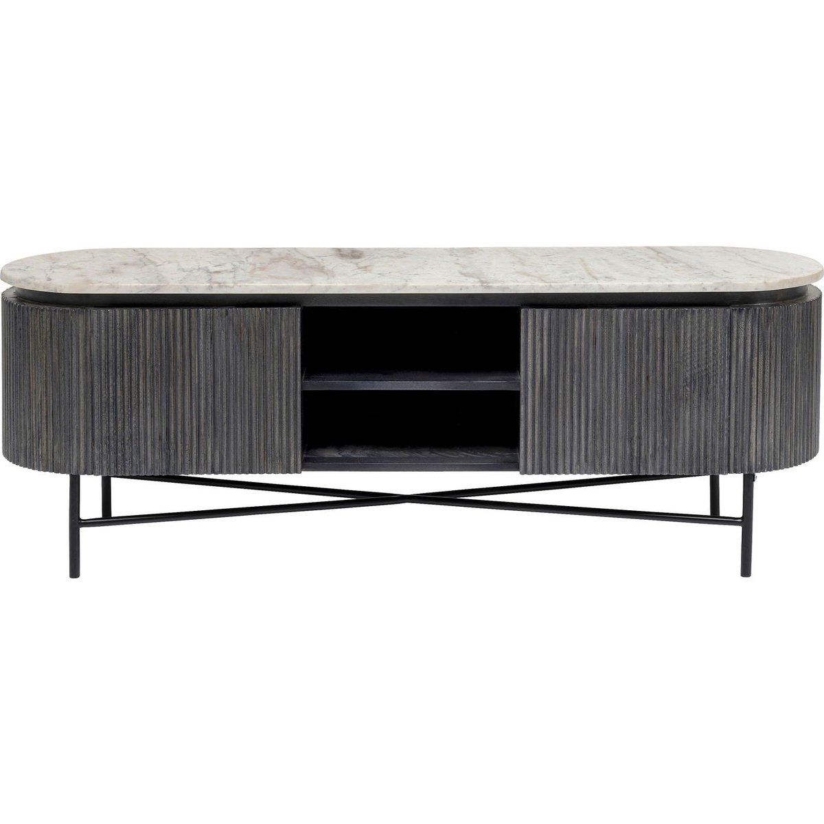 Meuble TV en manguier et marbre, GLENN noir, KARE DESIGN