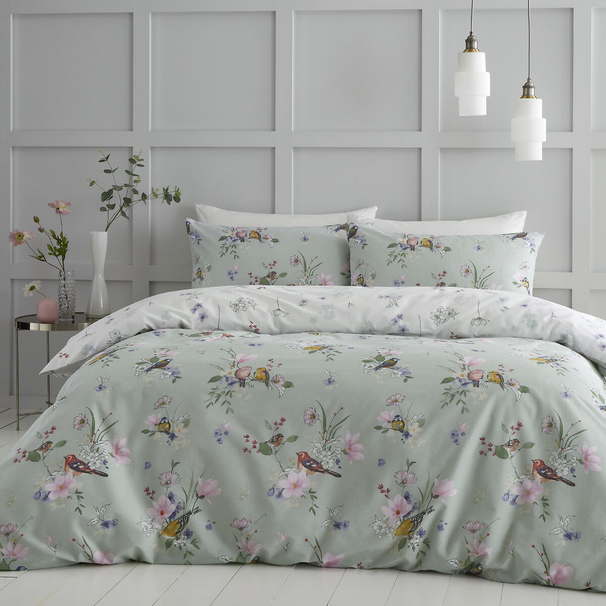 Songbird Duvet Coverand Pillowcase Set sage, CATHERINE LANSFIELD