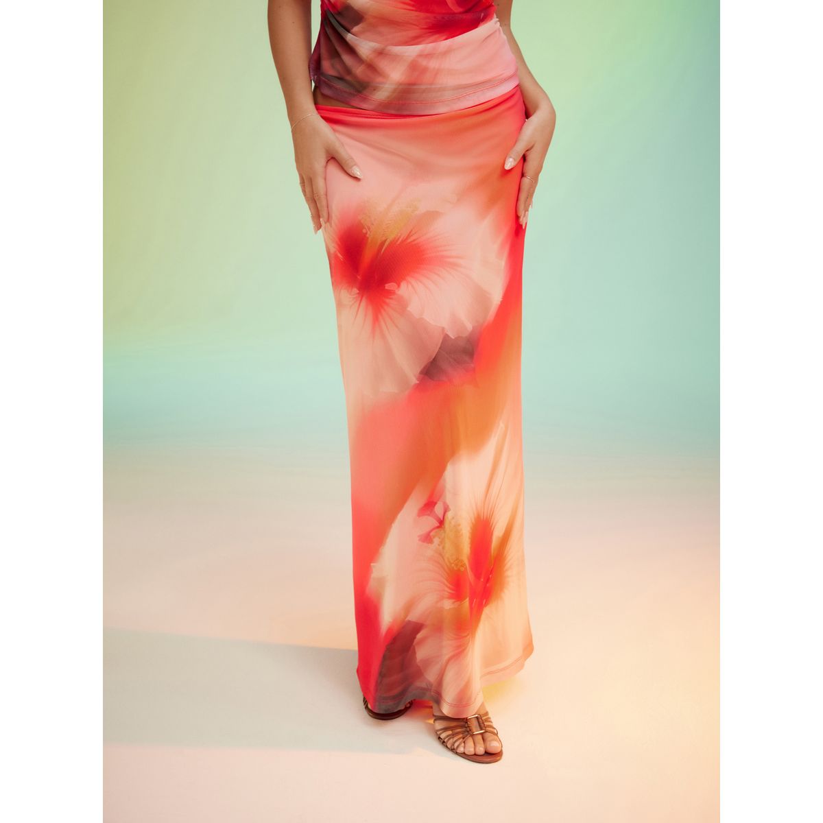 Jupe longue en tulle hibiscus rose, NEXT