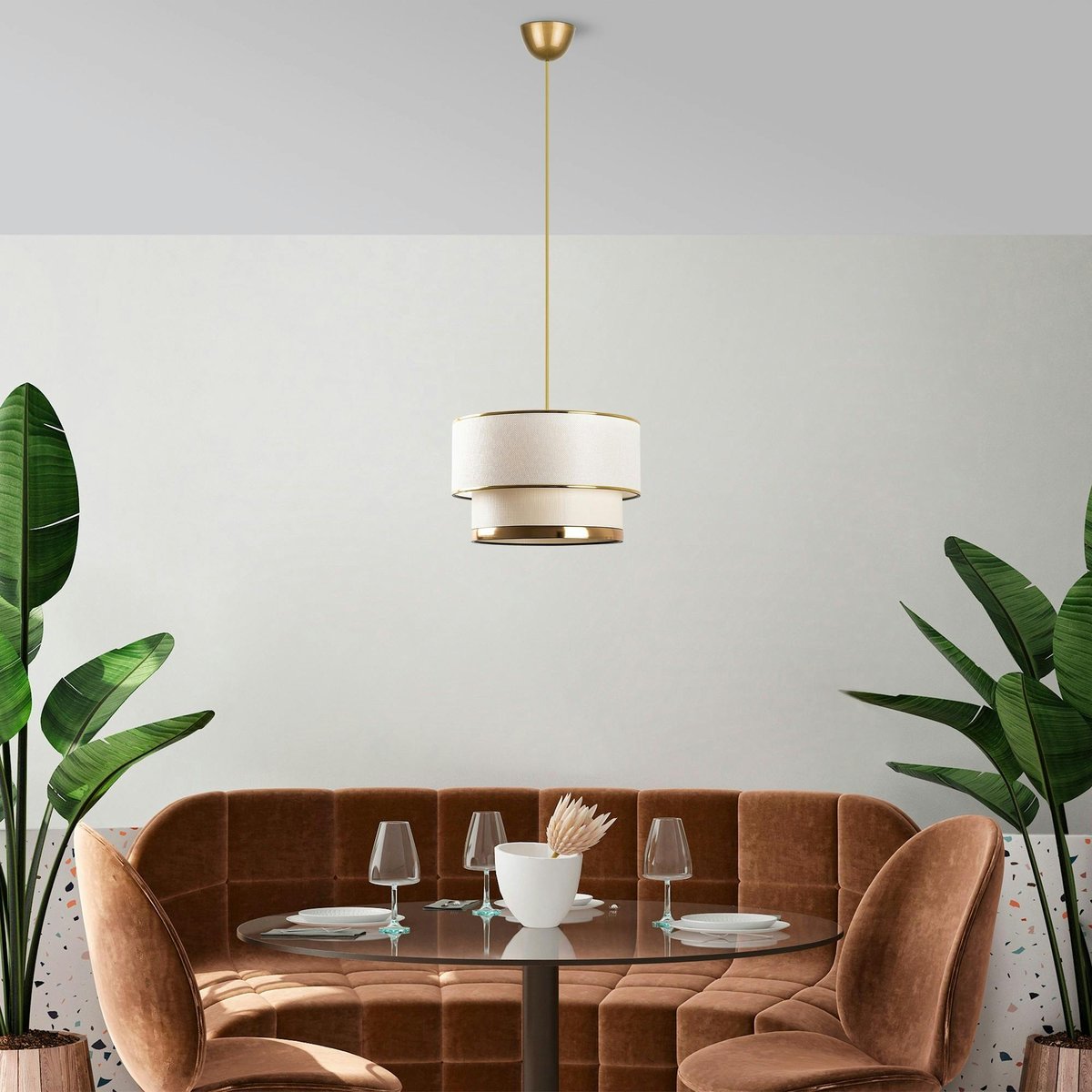 Suspension moderne - abat-jour en tissu ZURICH crème / or, PIER IMPORT
