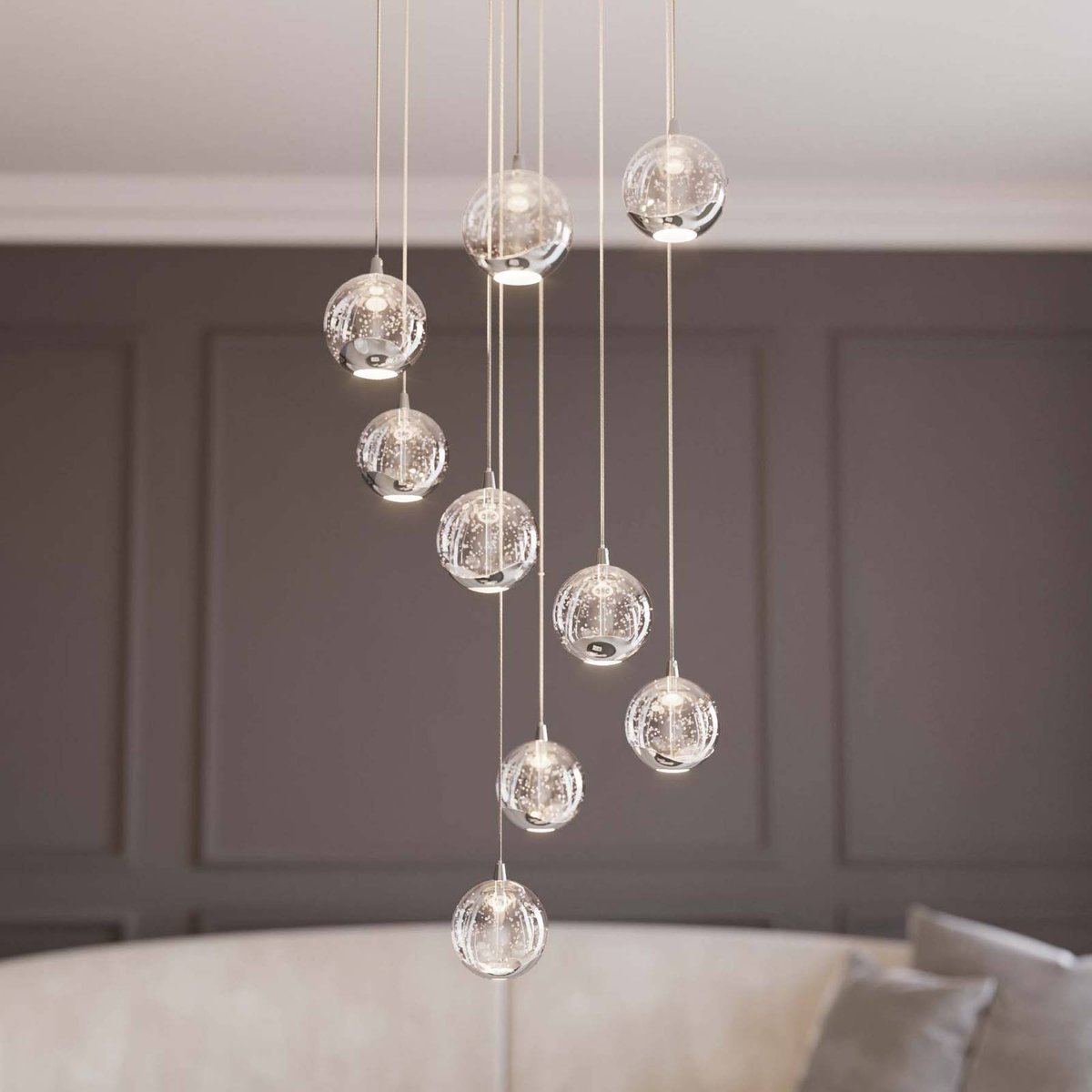 Suspension en verre designLED, Hayley clair, chrome, LUCANDE