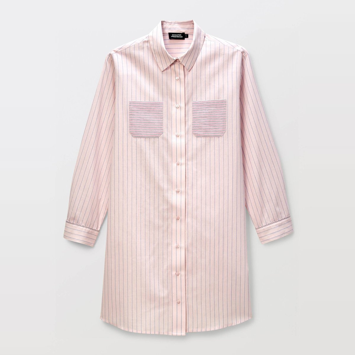 Chemise de nuit à rayures patchwork en coton bio GOTS bouquet, MONOPRIX