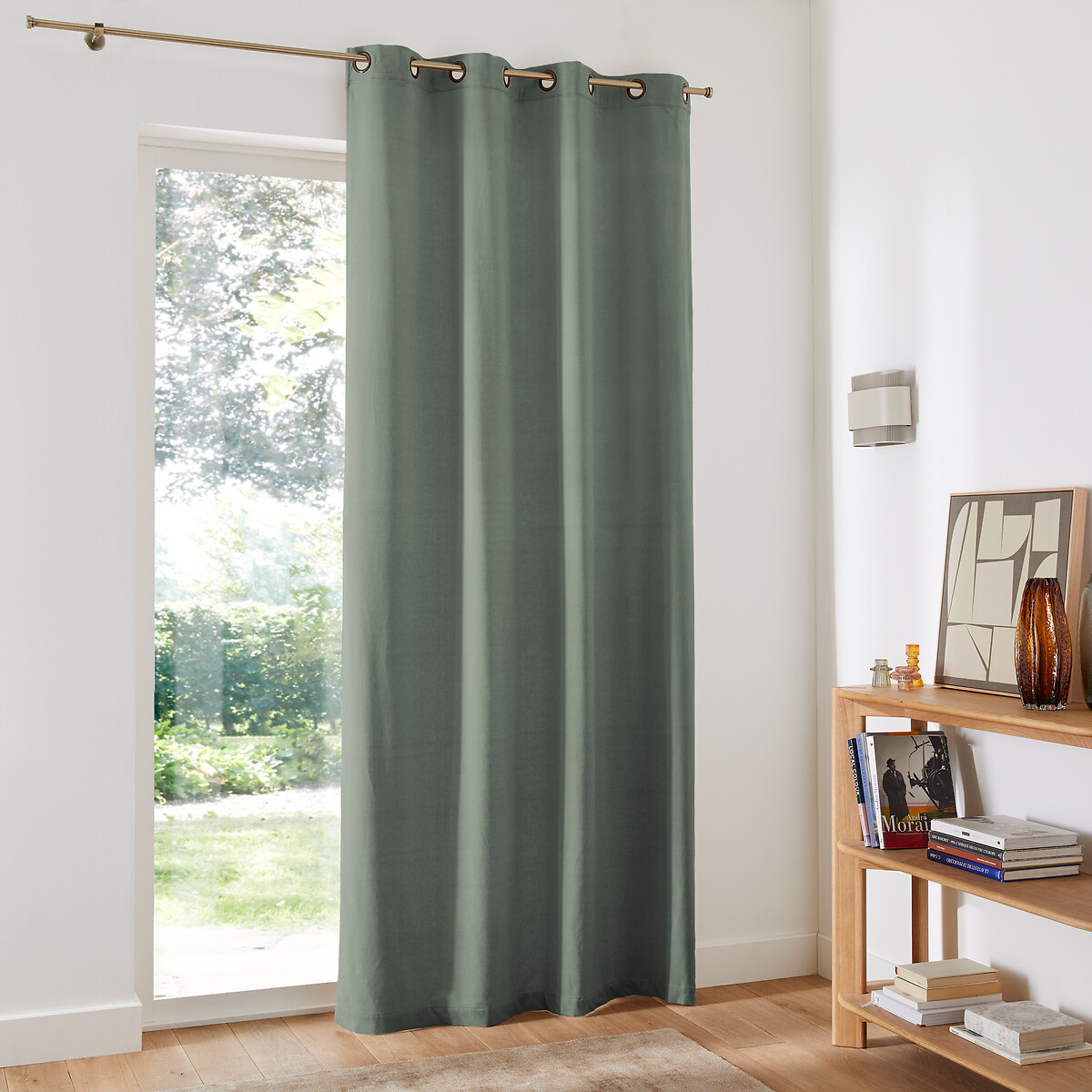 Gordijn in fluweel met oogjes Velvet grijsgroen, LA REDOUTE INTERIEURS