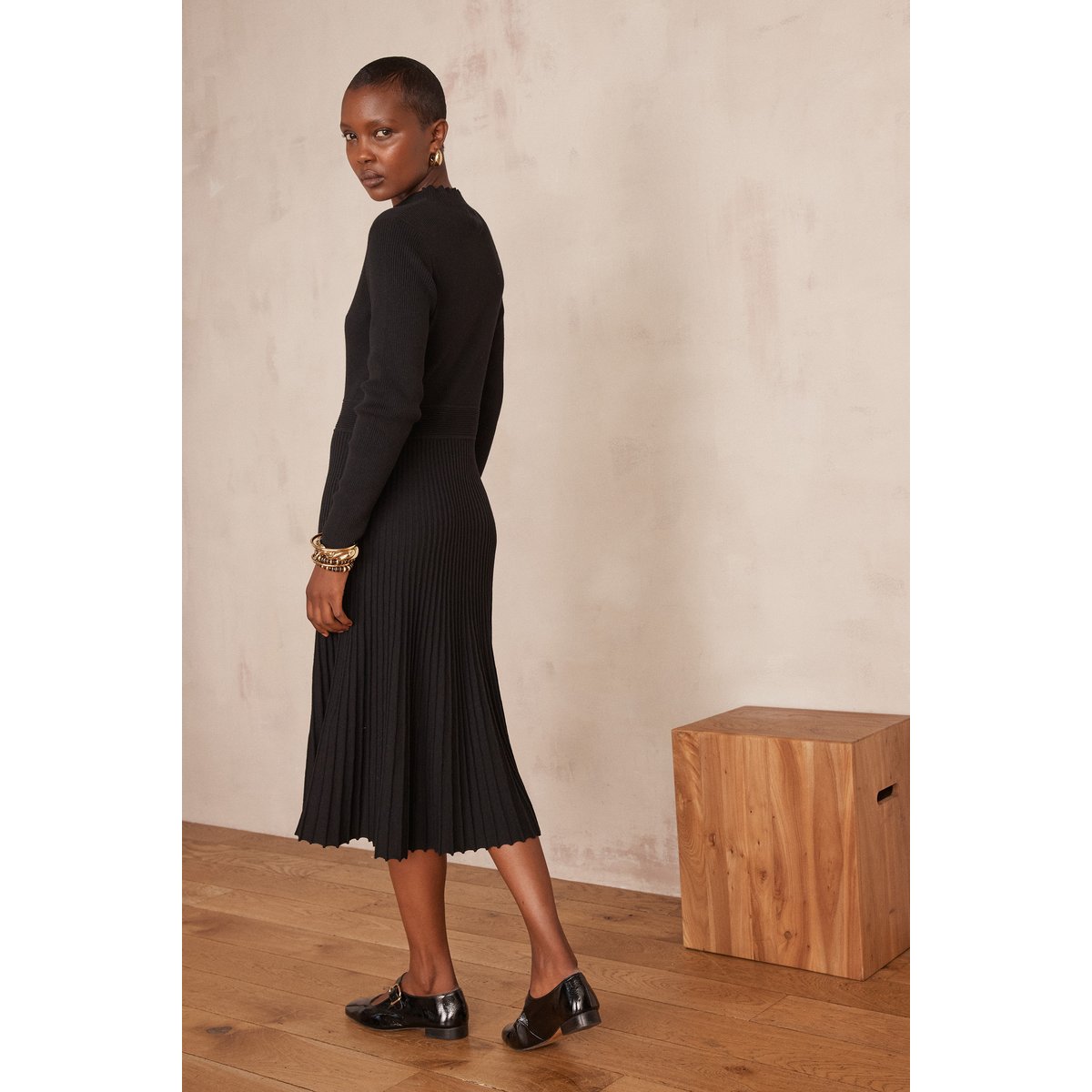 Robe MARTIKA en maille plissée noir, Maison 123