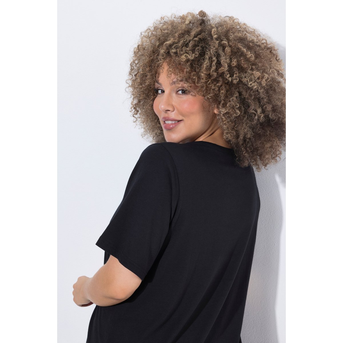 T-shirt en modal mélangé avec imprimé noir, ULLA POPKEN