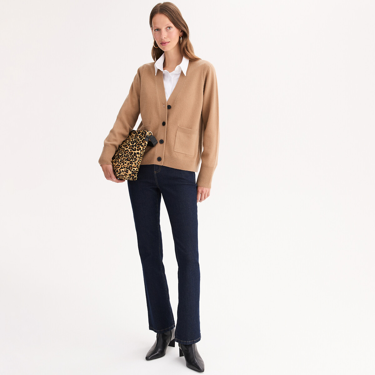 Gilet boutonné en cachemire, fine maille camel, ANNE WEYBURN