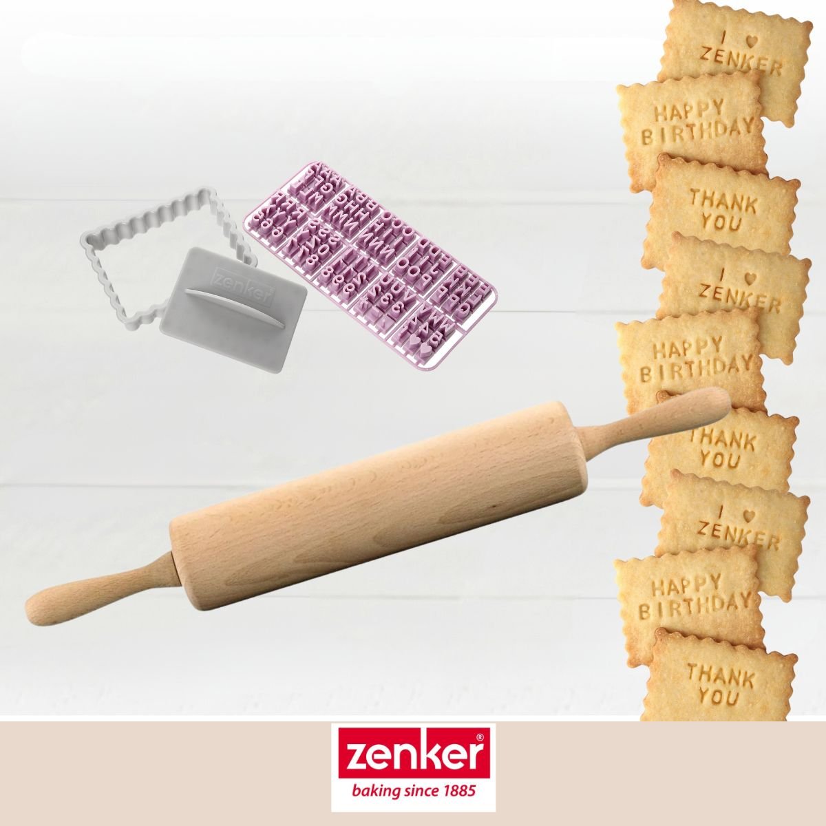 Ensemble de emporte-piéces et rouleau PÂTISSERIE bois,gris, ZENKER