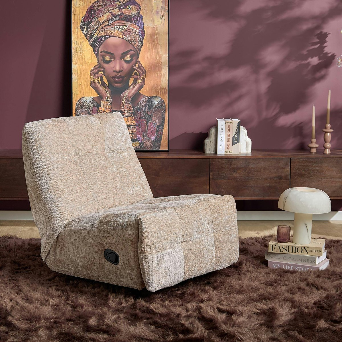 Fauteuil inclinable tissu chenille BELORA beige, PIER IMPORT