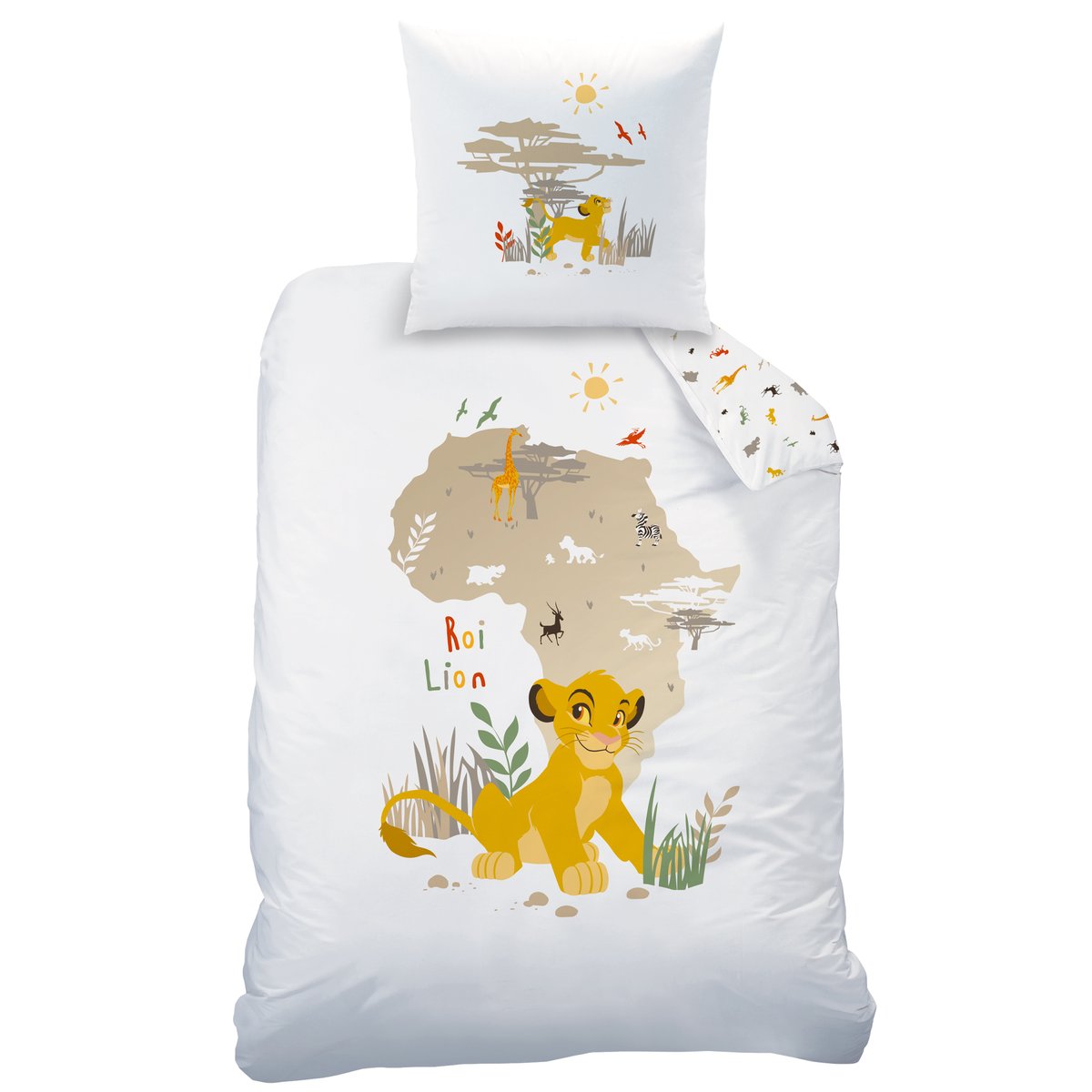 Parure de lit imprimée 100% coton, THE LION KING BROUSSE blanc, DISNEY LE ROI LION