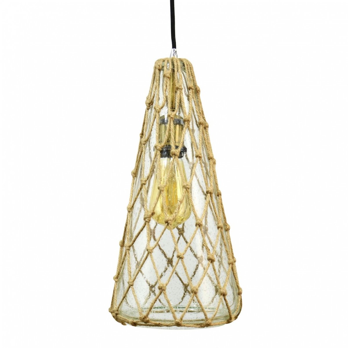 Suspension bord de mer en verre et corde naturelle, GUIREC transparent, C-CREATION