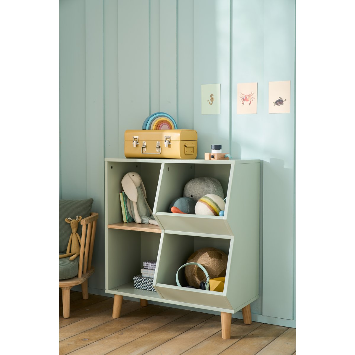 Rangements à case mix livres et jouets vert, VERTBAUDET