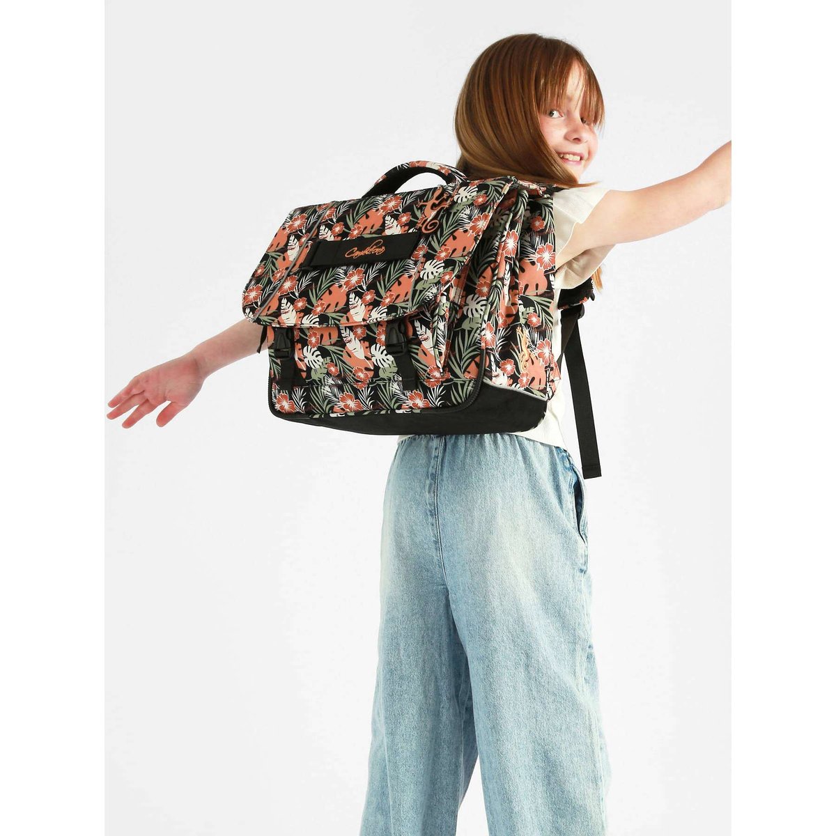 Cartable 2 compartiments coral hibiscus, CAMELEON