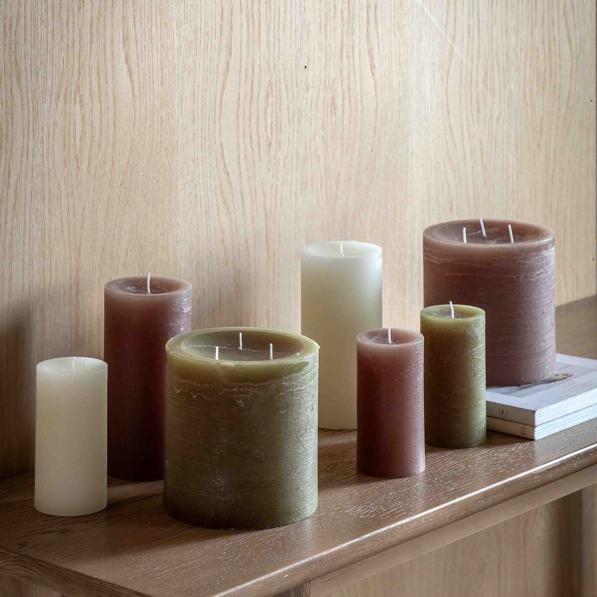 Set of 2 18cm Rustic Pillar Candles white, ÉDITÉ