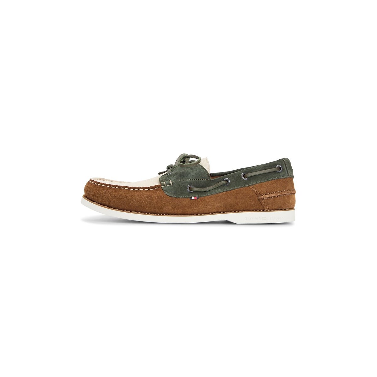 Chaussures bateau en cuir suédé marron/vert, TOMMY HILFIGER