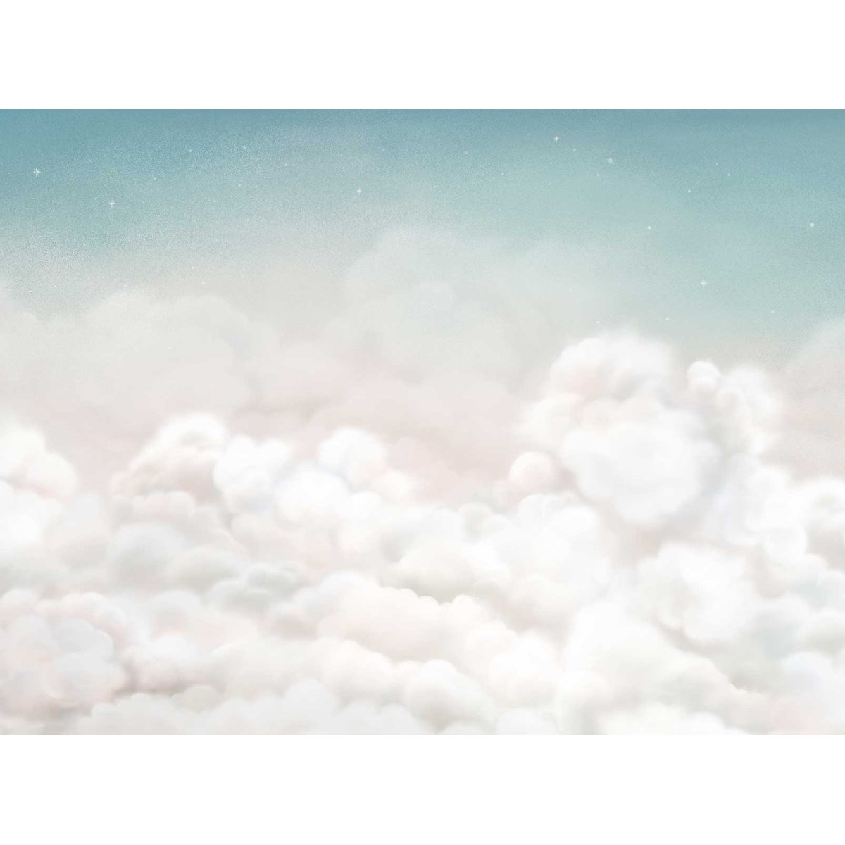 Papier peint nuages doux chambre bébé - Nuages de Ouate bleu, HEXOA