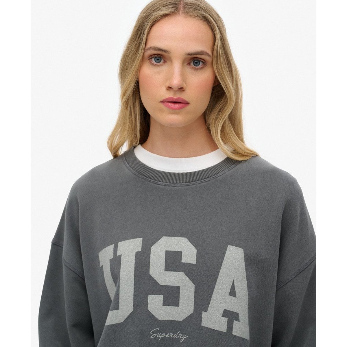 Athletic Essentials Sweat-shirt Ample Col Rond anthracite, SUPERDRY