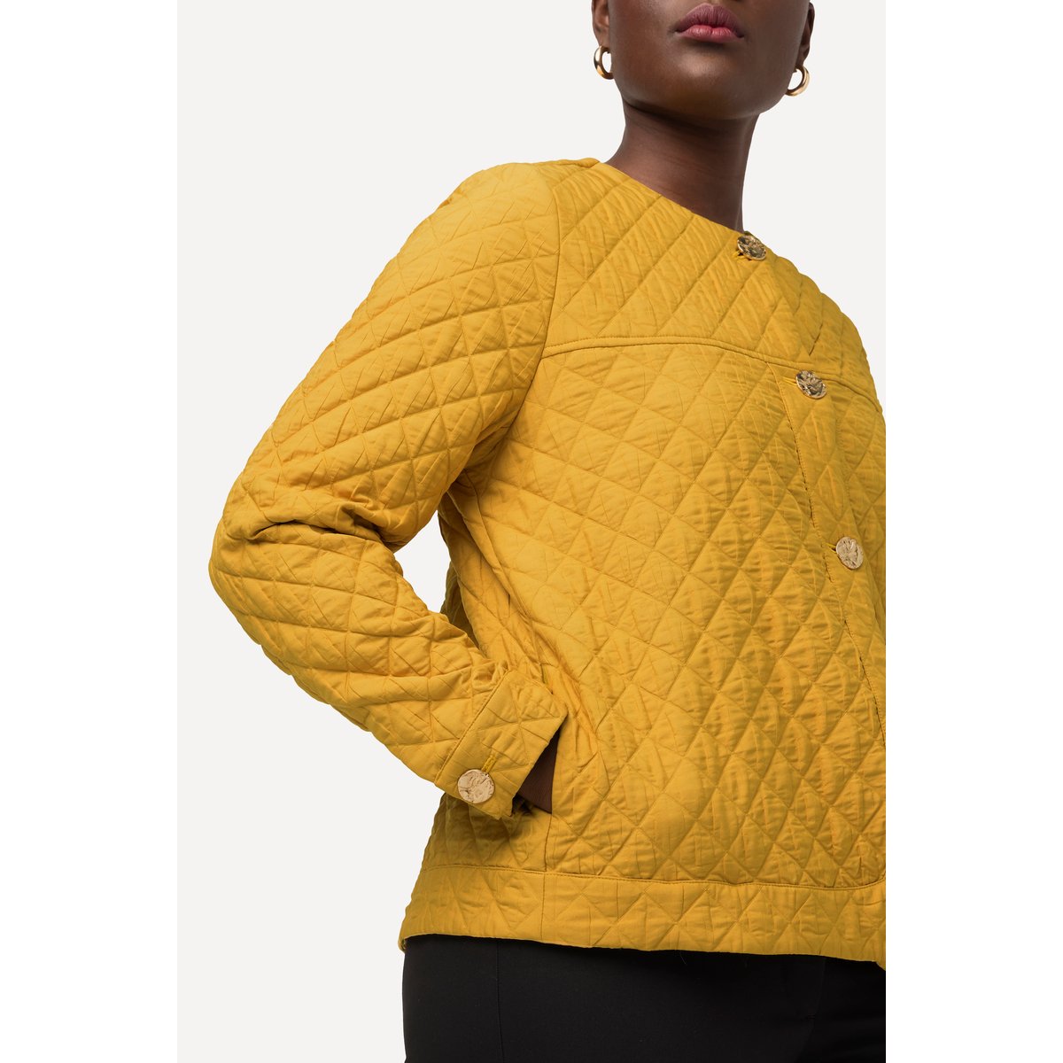 Veste matelassée courte à col rond et patte jaune impérial, ULLA POPKEN