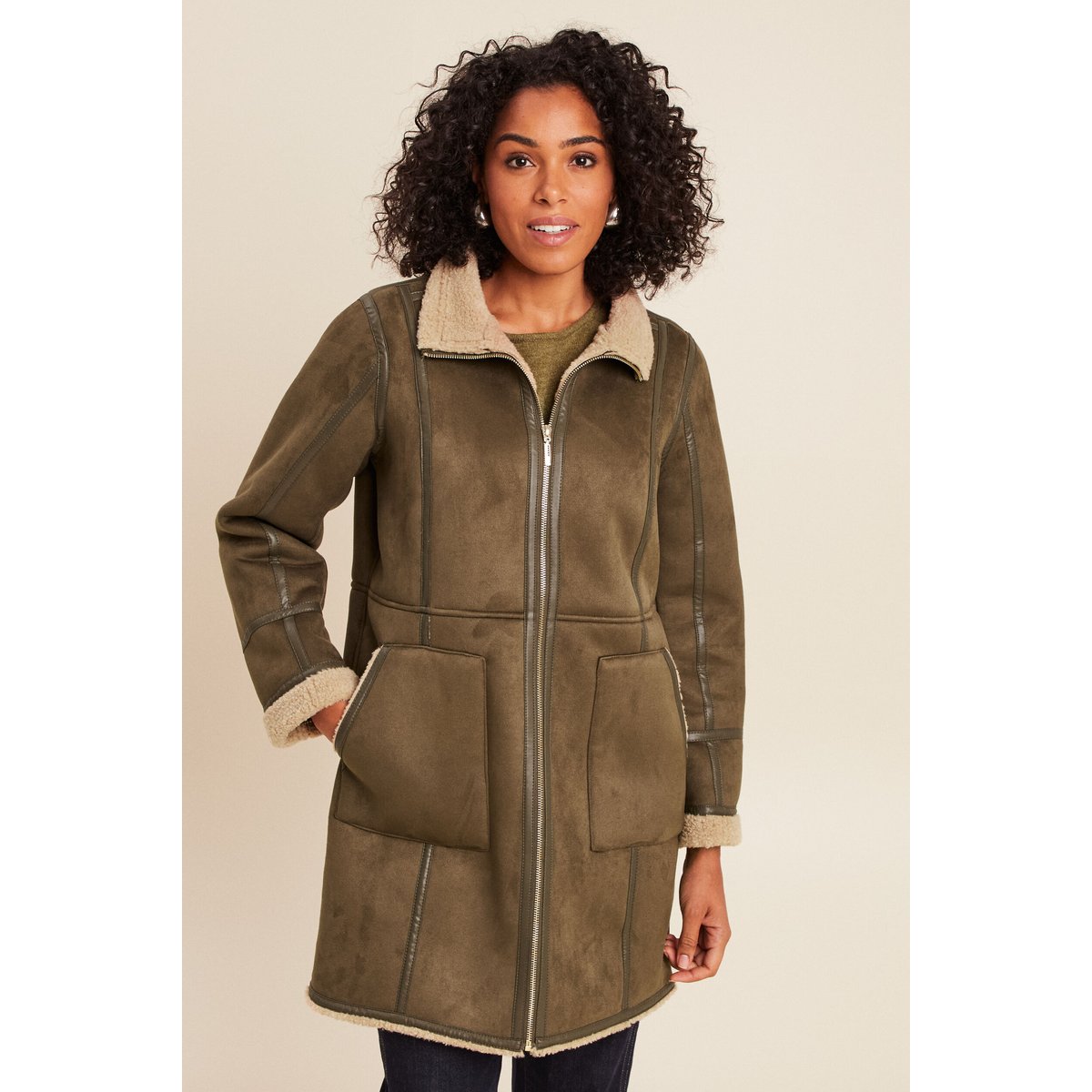 Manteau cintré mi-long vert kaki, BREAL