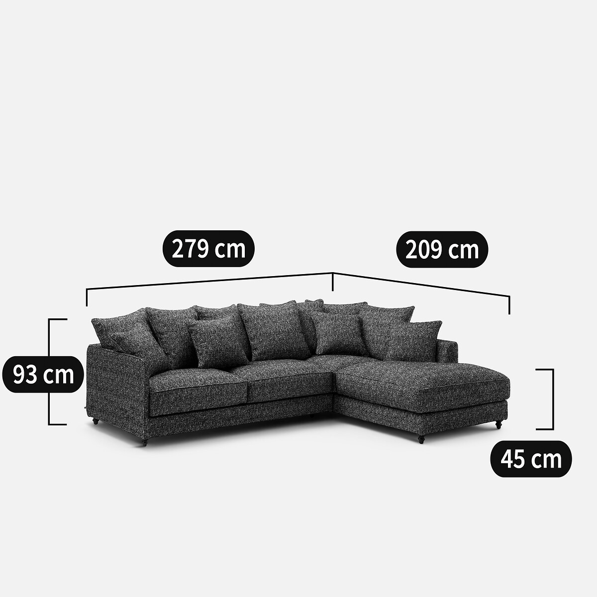 Sofá cama esquinero de rizo, LAZARE negro, AM.PM