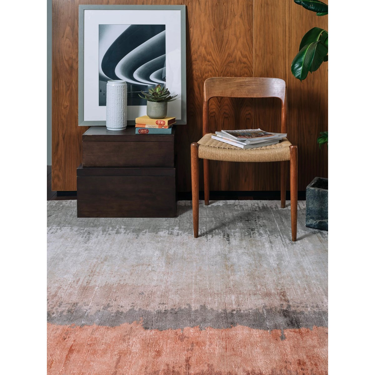 Tapis salon et chambre moderne tissé main GINO orange, NOVATREND