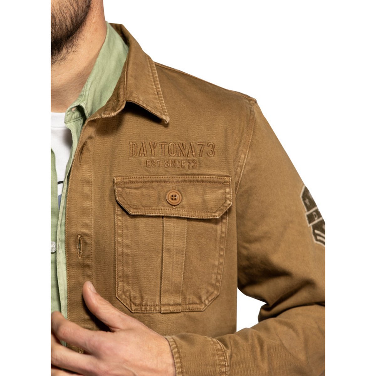 Surchemise Wayne en coton brune à coupe droite pourvue d'un col à revers beige, DAYTONA