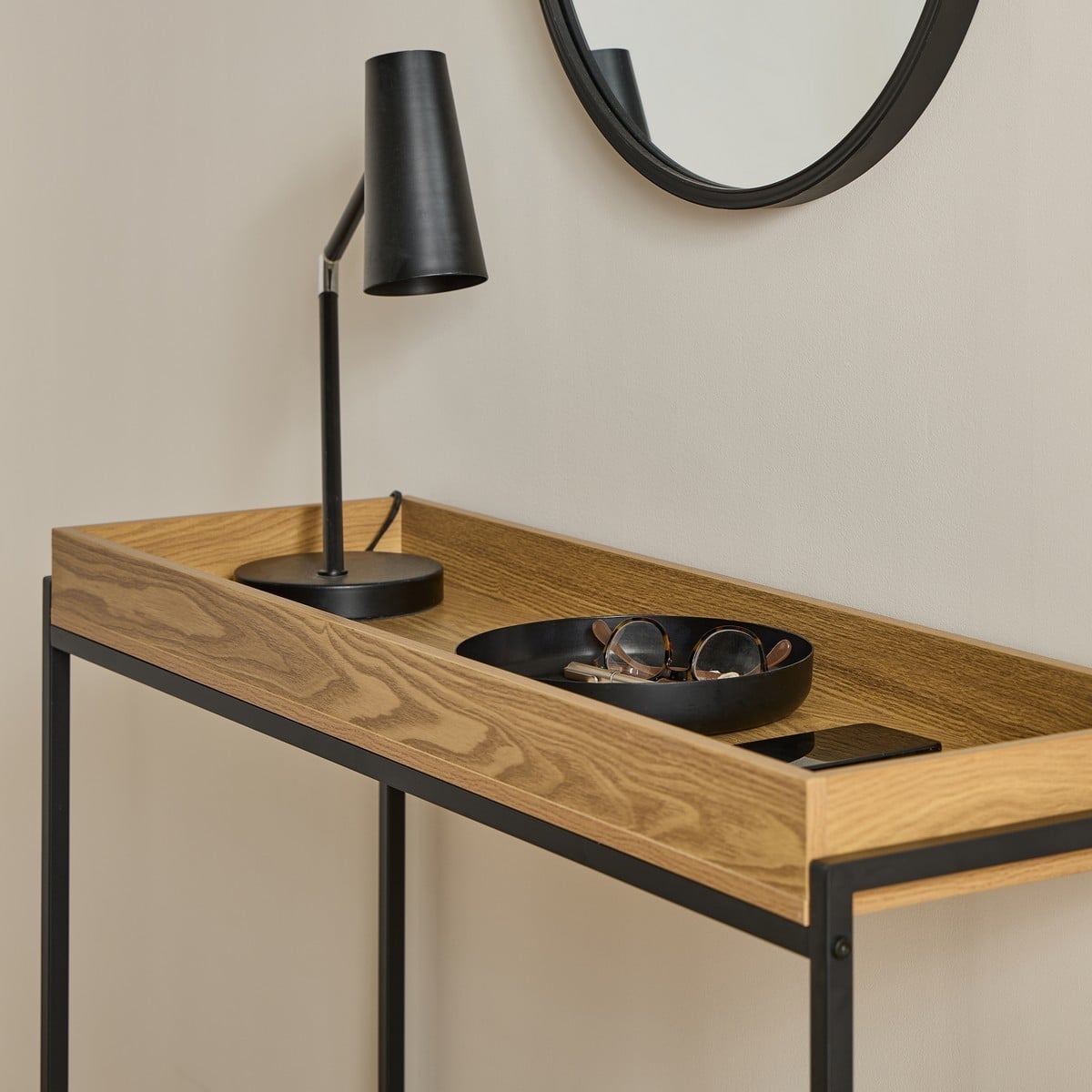 Console avec plateau à rebords bois clair, CALICOSY