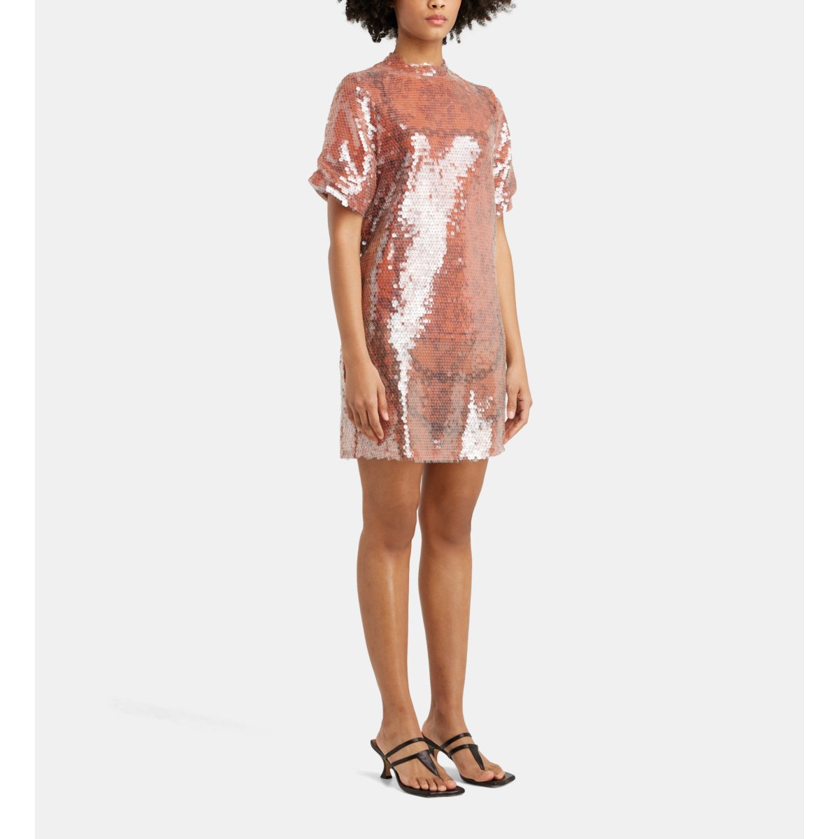 Robe t-shirt à sequins et imprimé fantaisie marron clair, GALERIES LAFAYETTE