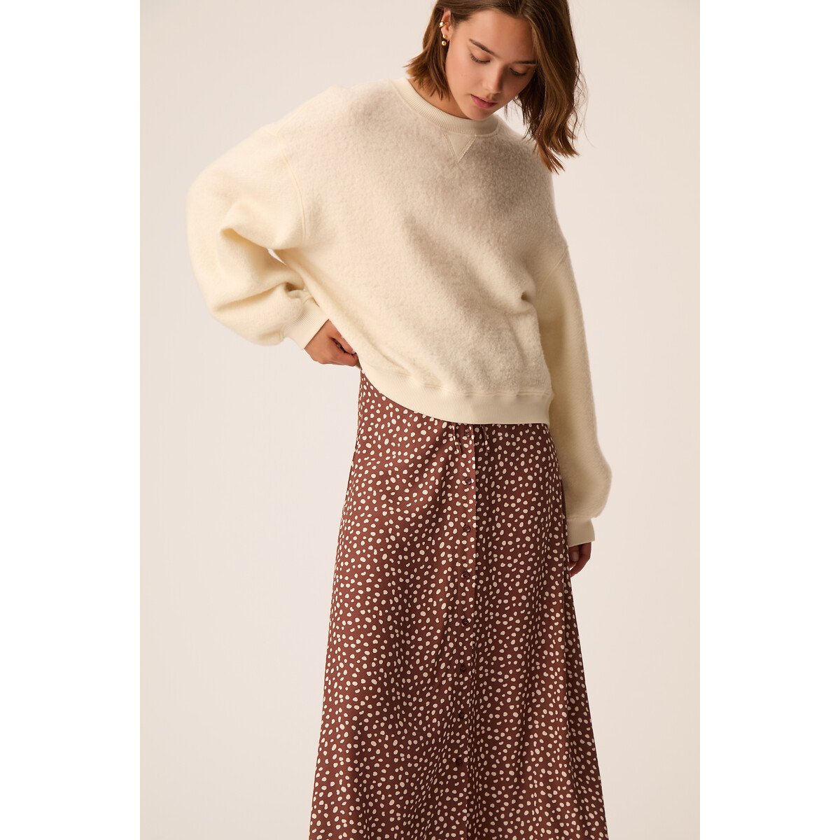 Jupe longue boutonnée, imprimée, ELINETTE marron, DES PETITS HAUTS