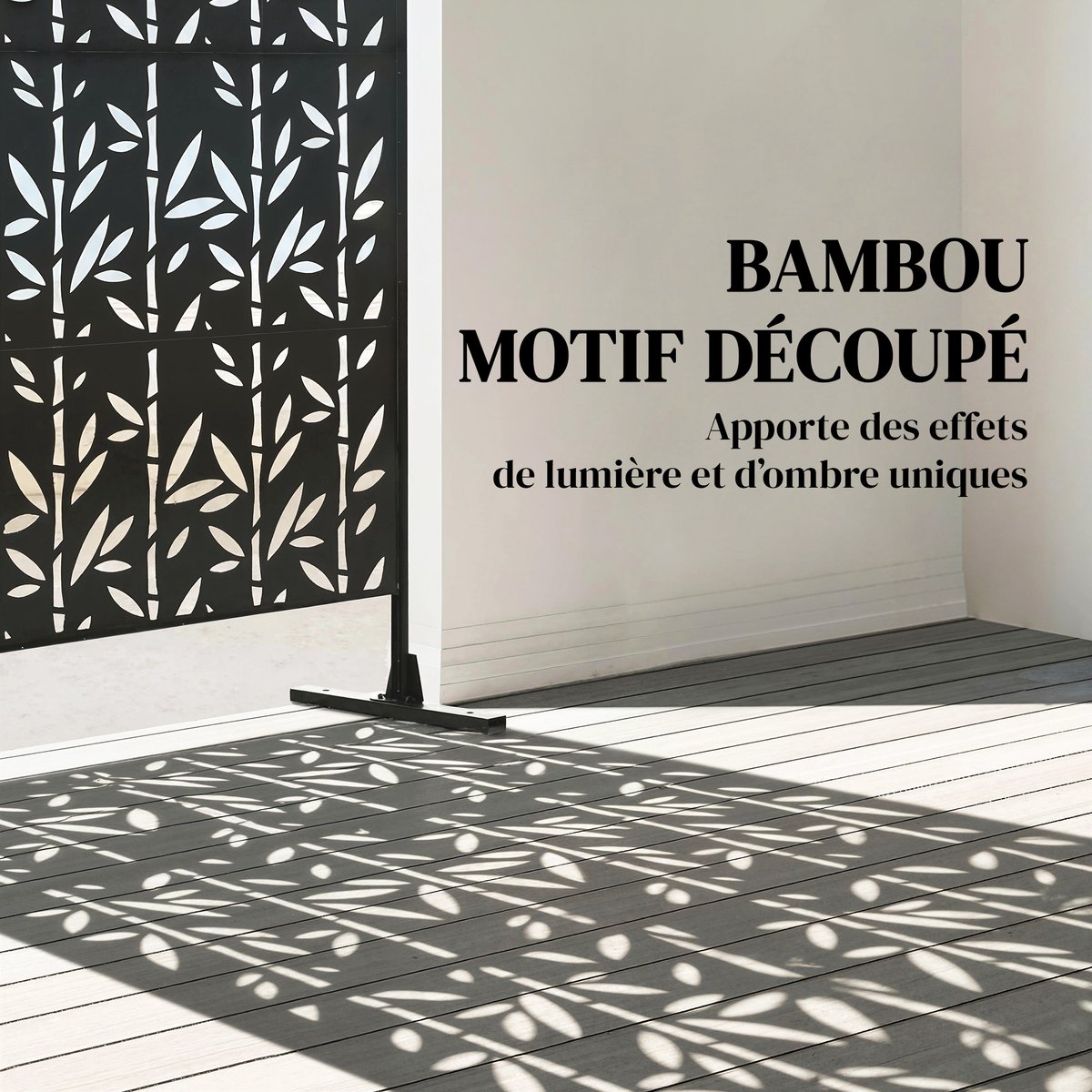 Panneau décoratif extérieur métal - brise vue motif bambou - noir noir, OUTSUNNY