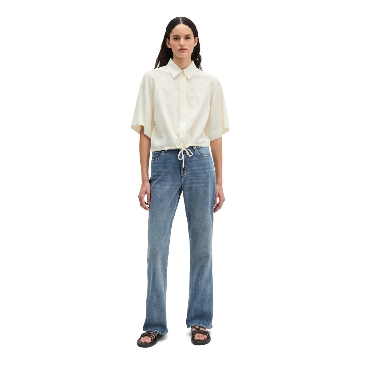 Blouse crinkle à manches courtes relaxed en LENZING™ ECOVERO™ blanc, MARC O'POLO