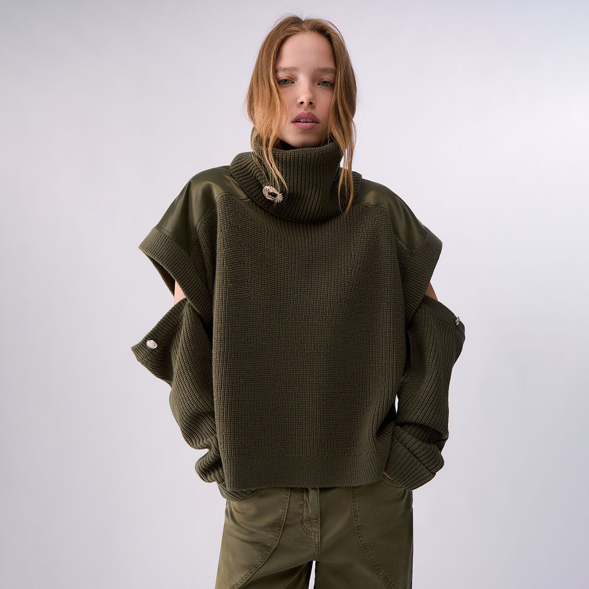 Pull Col Roulé avec Découpes vert, LIU JO