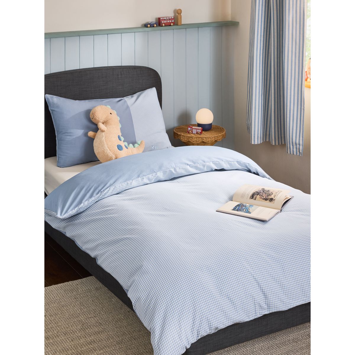Housse de couette et taie d’oreiller en coton vichy bleu, NEXT
