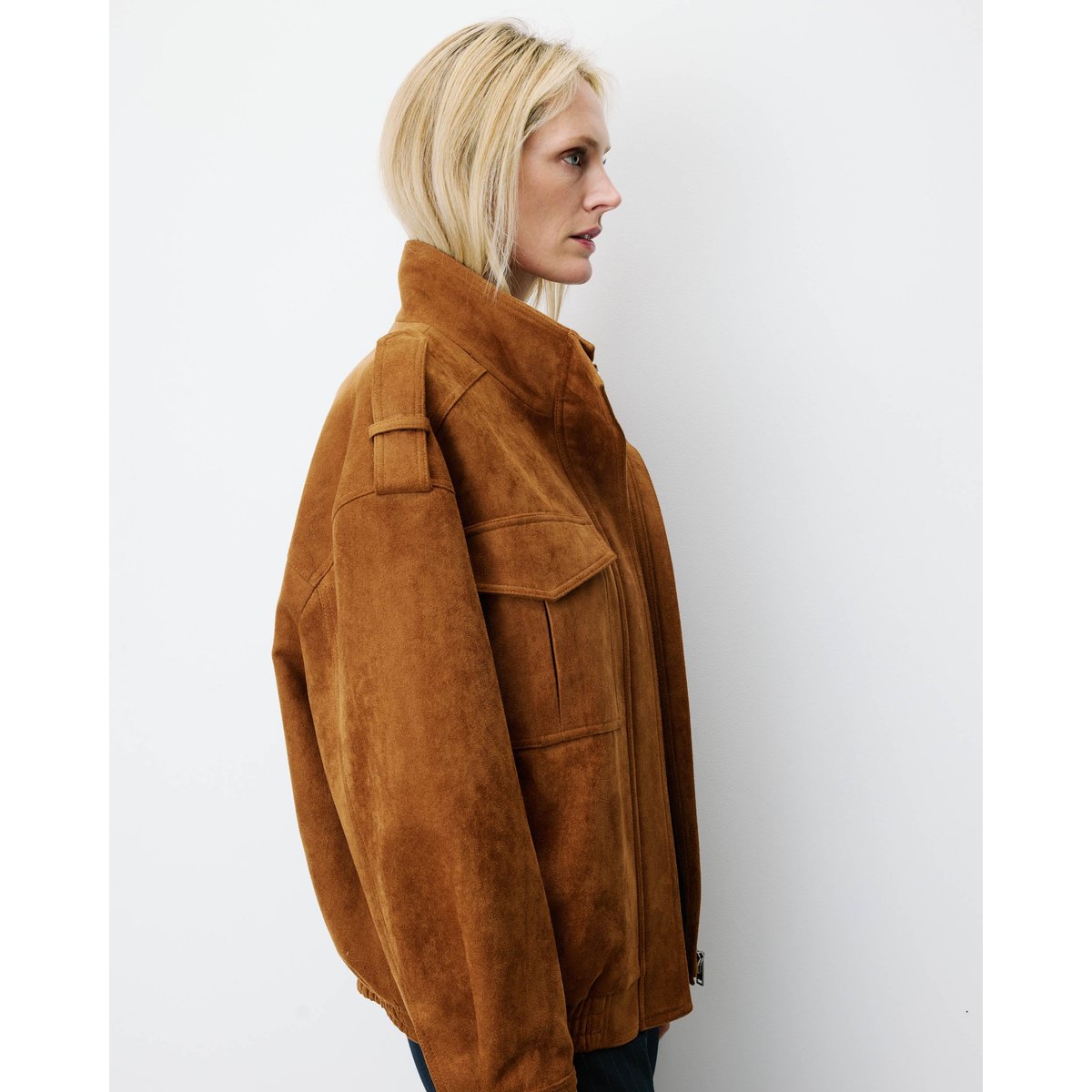 Veste oversize suédine col montant camel Arielle camel, GRACE AND MILA