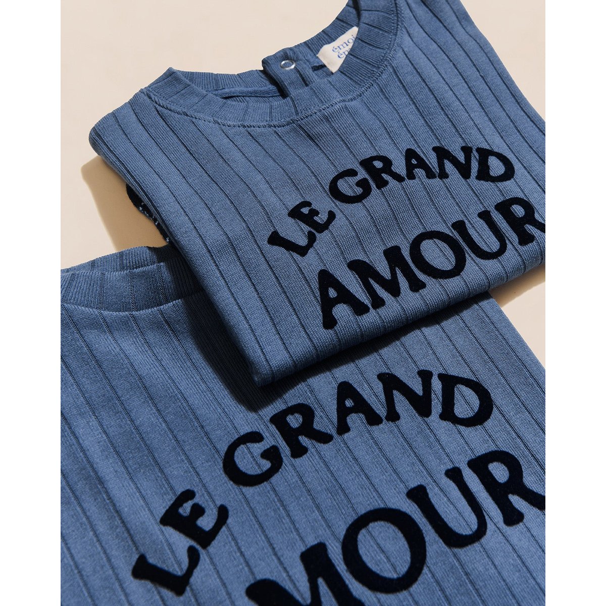 T-shirt imprimé velours en coton bio, LE GRAND AMOUR bleu - bleu lac, EMOI EMOI