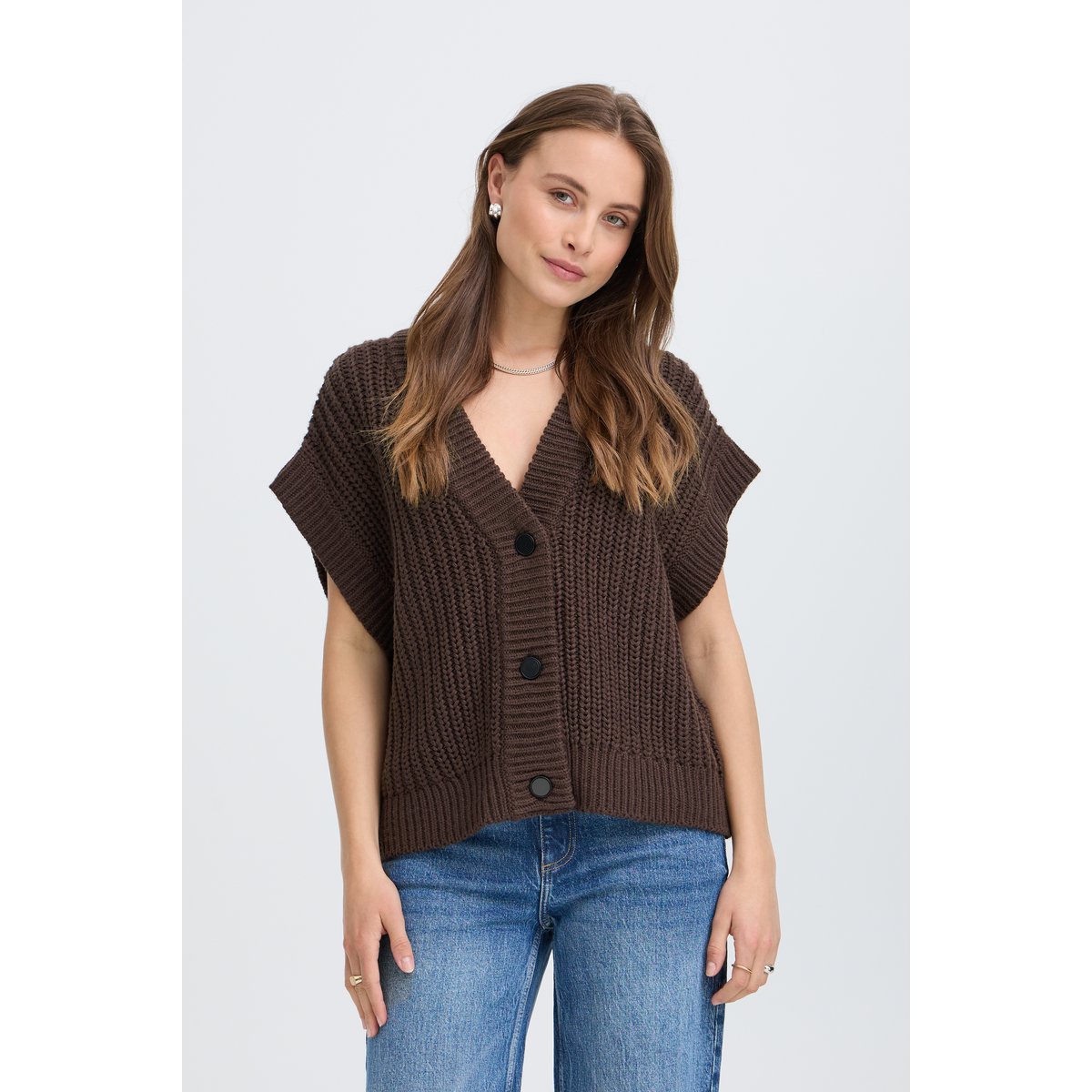 Gilet en maille sans manches, coupe ample marron java, B.YOUNG