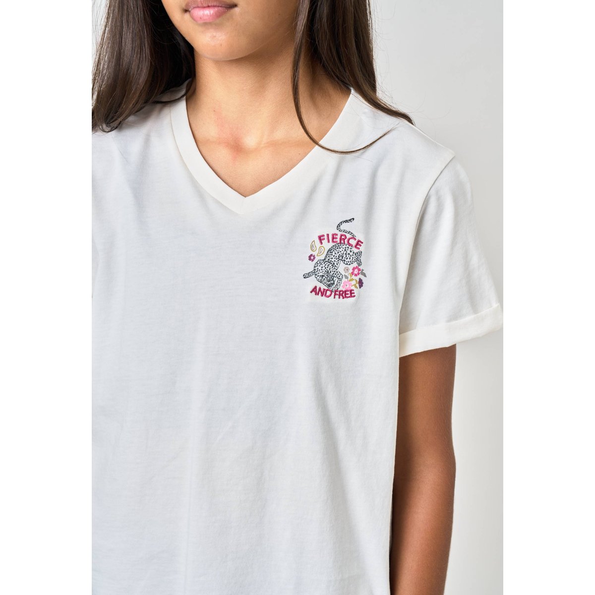 T-shirt regular fille en 100% coton imprimé graphique "fierce and free" ARMELA off white, DEELUXE