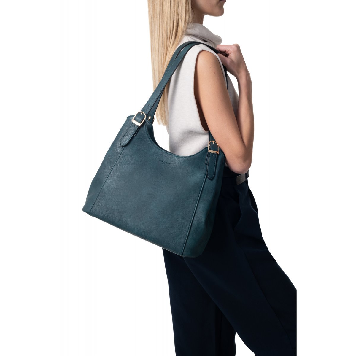 Sac porté épaule 2 anses TOSCANE bleu pétrole, HEXAGONA