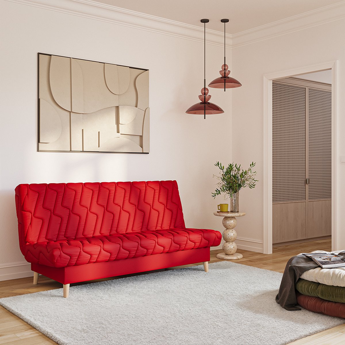 Banquette convertible Olympe clic clac, couchage 120x190 avec rangement intégré, Pearl rouge rouge, RELAXIMA
