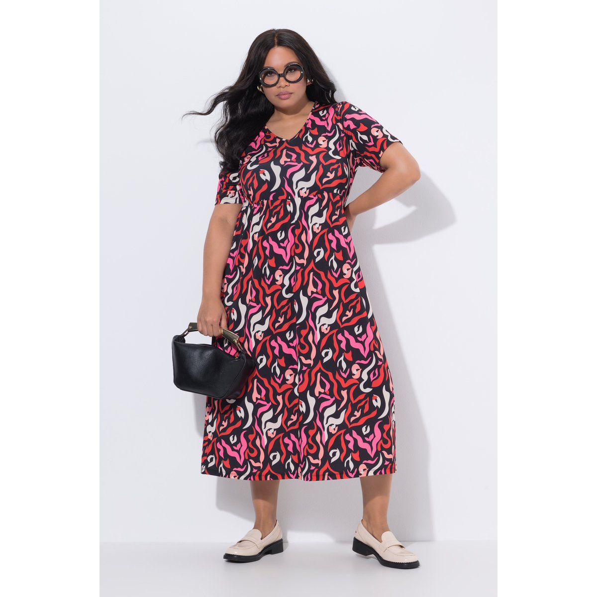 Robe maxi coupe évasée, poches noir, ULLA POPKEN