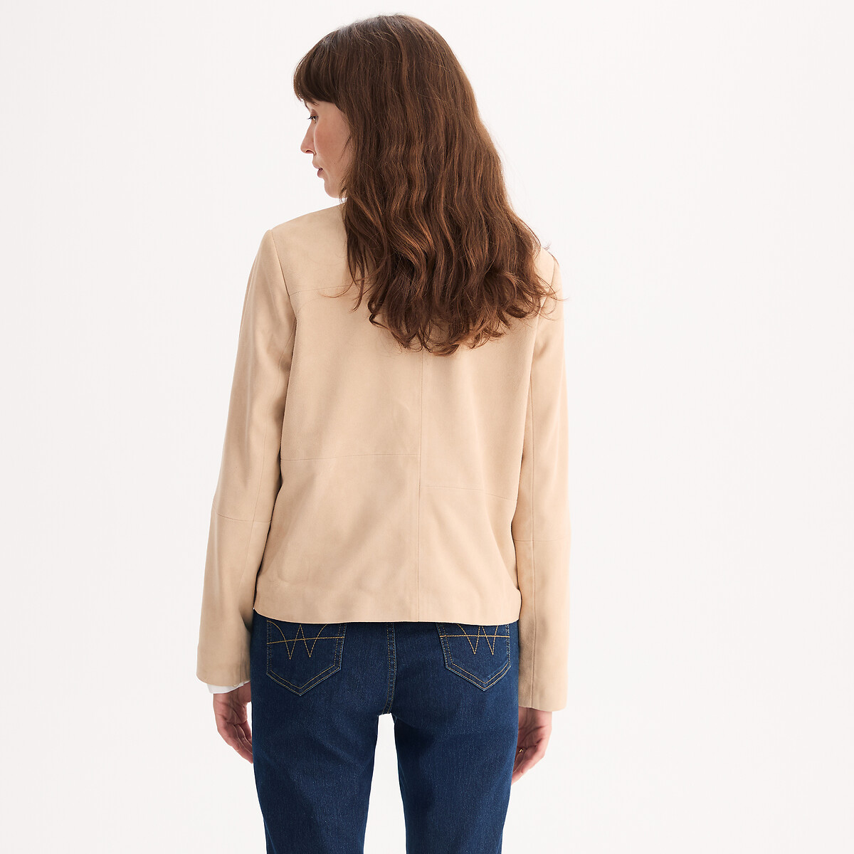 Blouson, fermeture pressionnée, en cuir de chèvre beige clair, ANNE WEYBURN