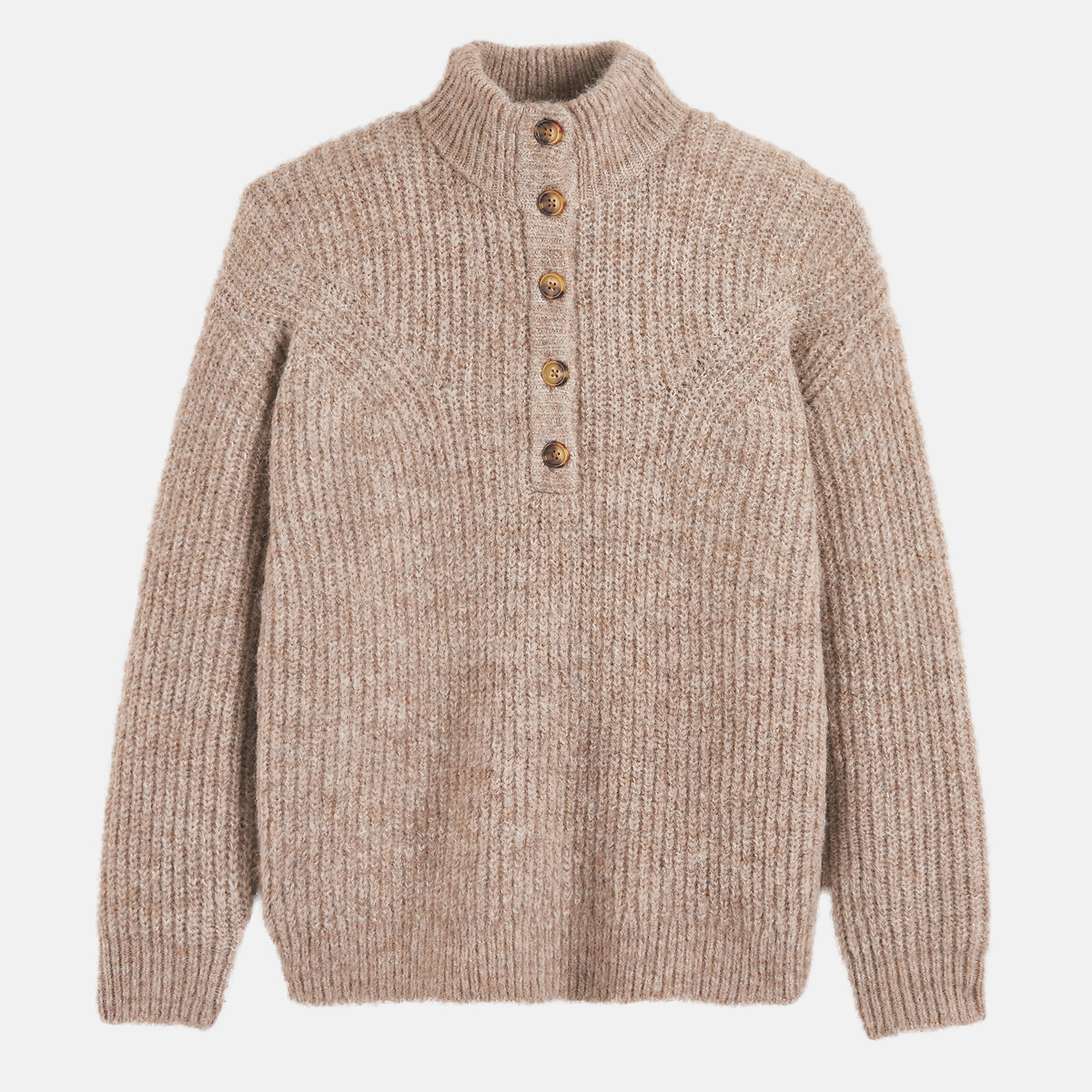 Pull à col montant boutonné beige, LA REDOUTE COLLECTIONS