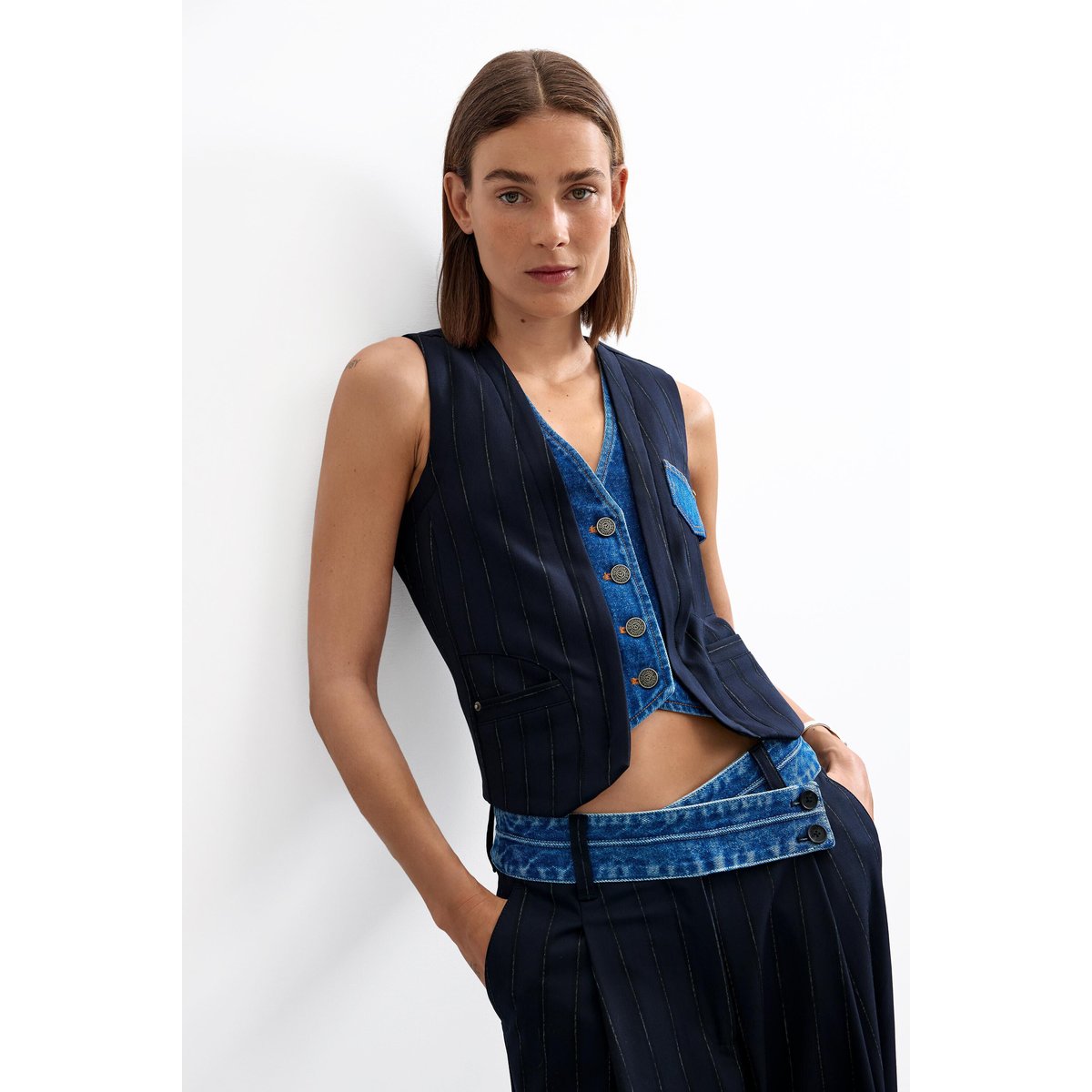 Gilet à double revers bleu, DESIGUAL